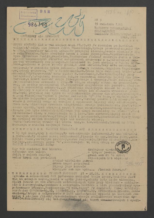 Aut : biuletyn informacyjny Solidarności Zakładów CNPAE: Centrum, IASE, ZDAE, ZPUA. 1983, numer 3