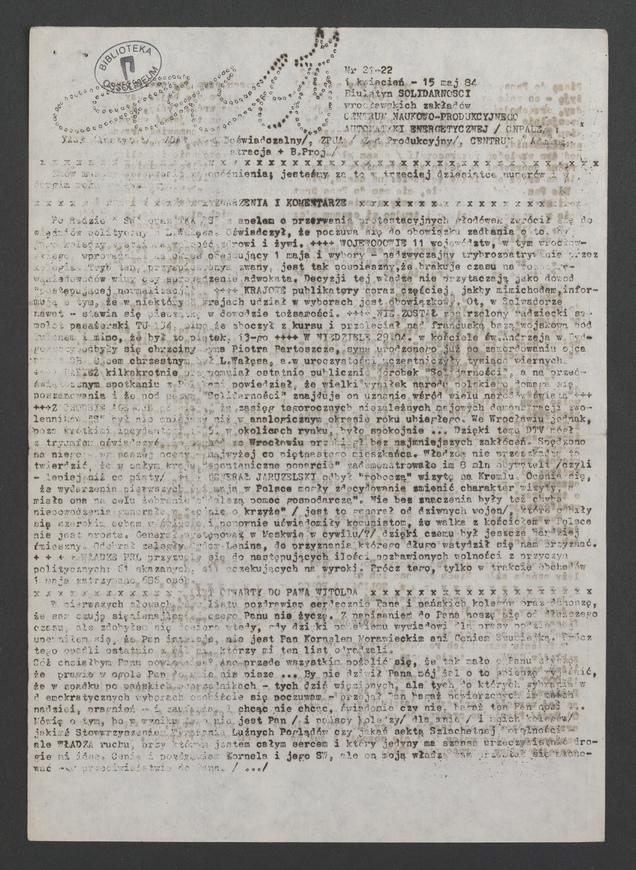 Aut : biuletyn Solidarności wrocławskich zakładów Centrum Naukowo-Produkcyjnego Automatyki Energetycznej. 1984, numer 21-22