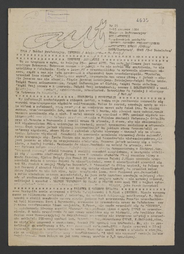 Aut : biuletyn Solidarności wrocławskich zakładów Centrum Naukowo-Produkcyjnego Automatyki Energetycznej. 1984, numer 25