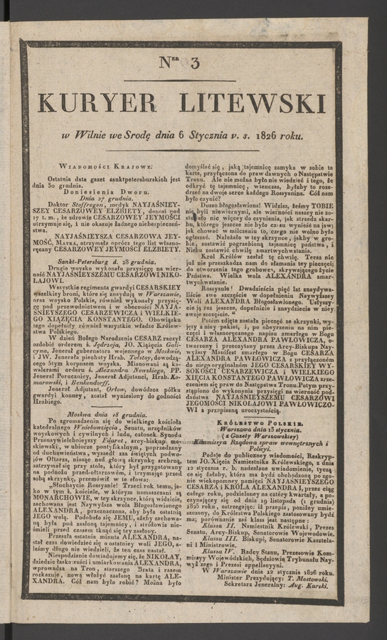 Kuryer Litewski. 1826, numer 3