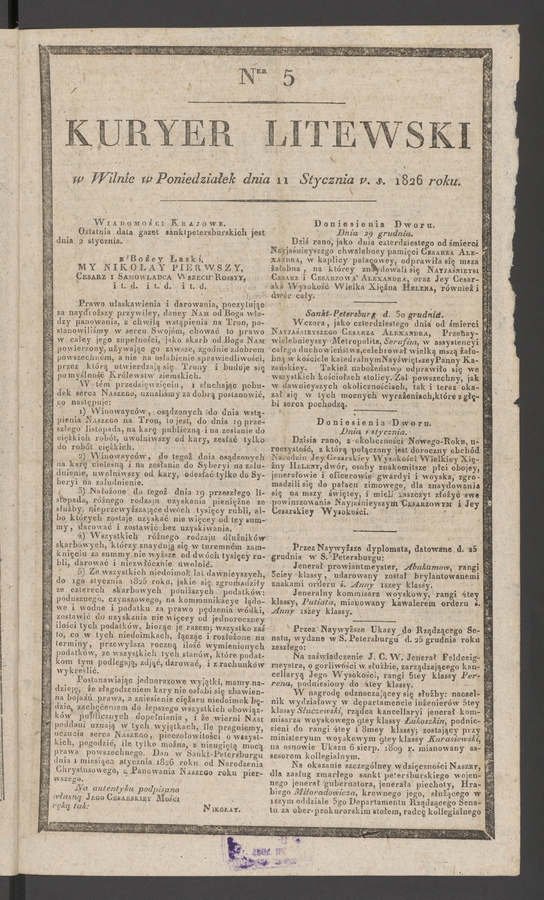 Kuryer Litewski. 1826, numer 5