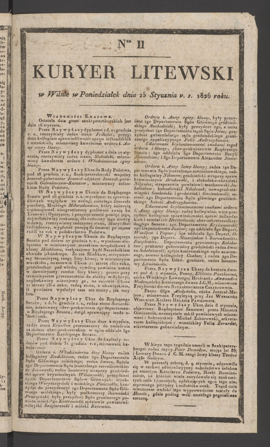 Kuryer Litewski. 1826, numer 11
