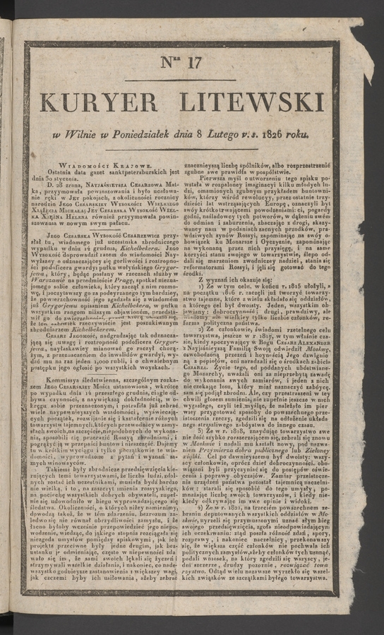 Kuryer Litewski. 1826, numer 17