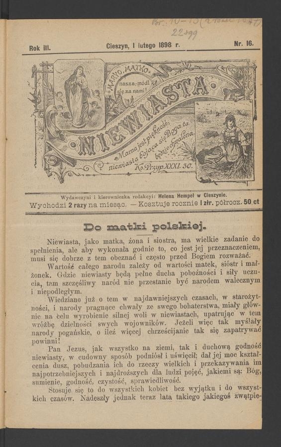 Niewiasta. Rok 3, 1898, numer 16