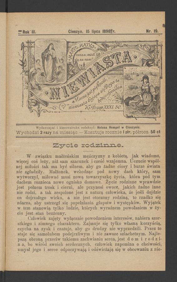 Niewiasta. Rok 3, 1898, numer 19