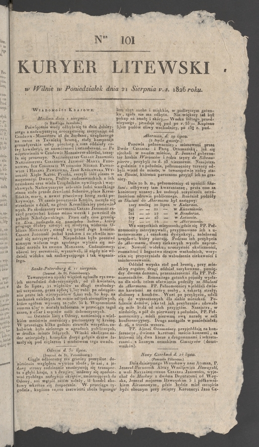 Kuryer Litewski. 1826, numer 101