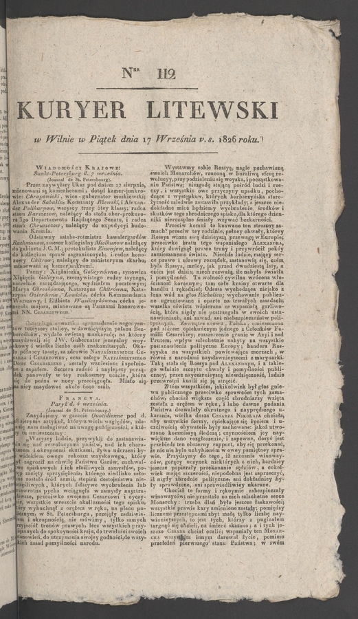 Kuryer Litewski. 1826, numer 112