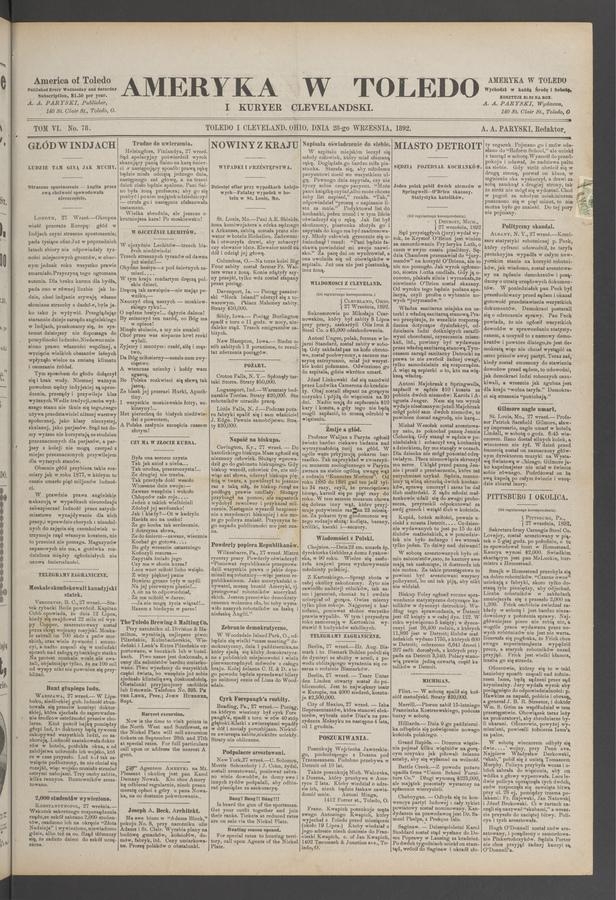 Ameryka w Toledo i Kuryer Clevelandski. Tom 6, 1892, numer 78
