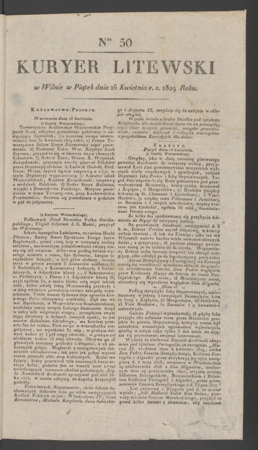 Kuryer Litewski. 1829, numer 50