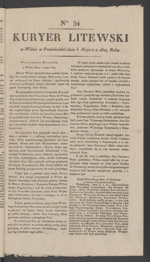 Kuryer Litewski. 1829, numer 54
