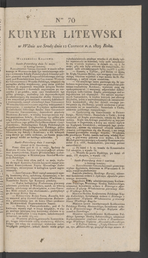 Kuryer Litewski. 1829, numer 70