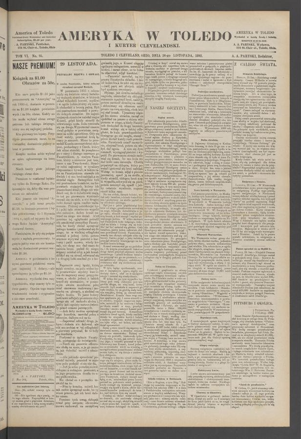 Ameryka w Toledo i Kuryer Clevelandski. Tom 6, 1892, numer 95