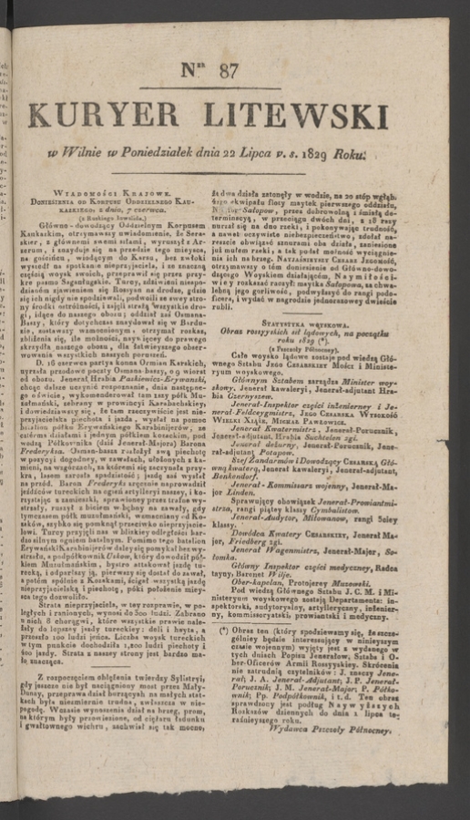 Kuryer Litewski. 1829, numer 87