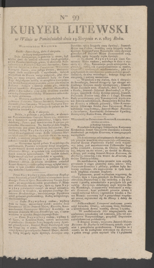 Kuryer Litewski. 1829, numer 99