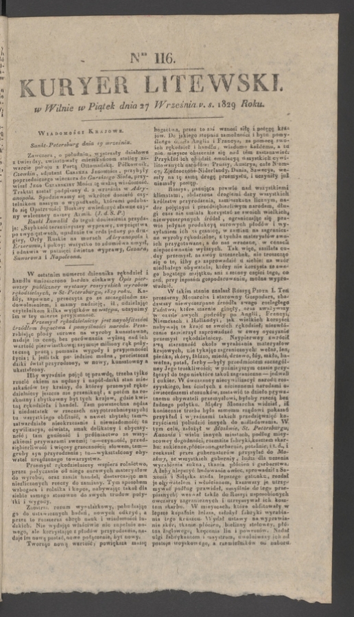 Kuryer Litewski. 1829, numer 116