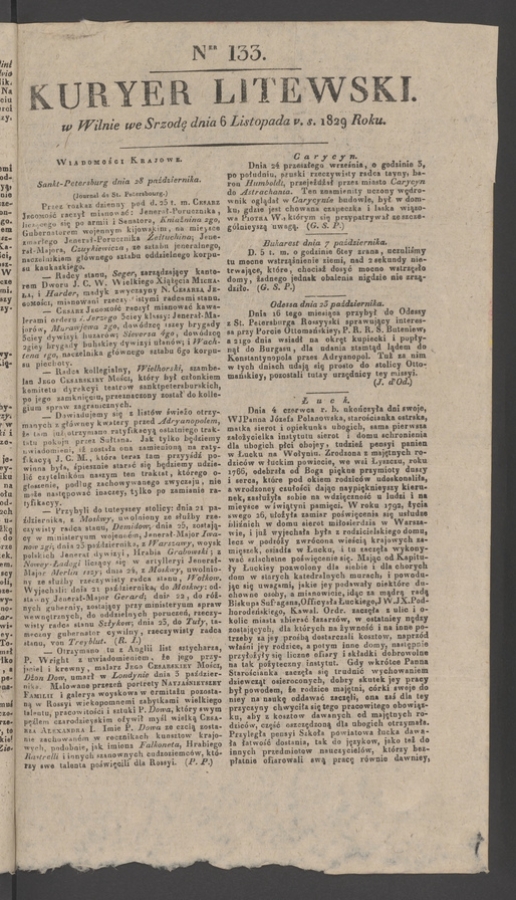 Kuryer Litewski. 1829, numer 133