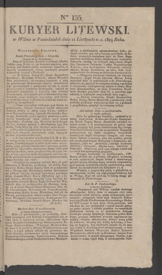 Kuryer Litewski. 1829, numer 135