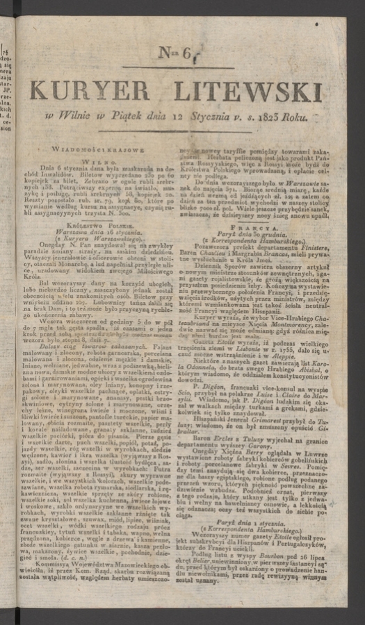 Kuryer Litewski. 1823, numer 6