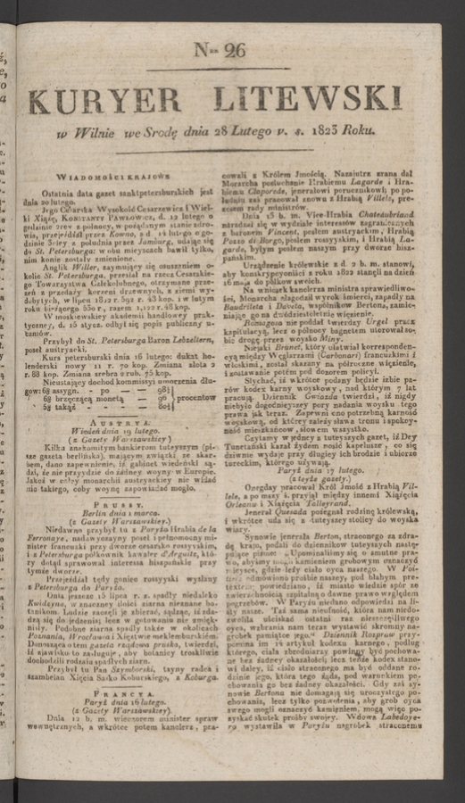 Kuryer Litewski. 1823, numer 26