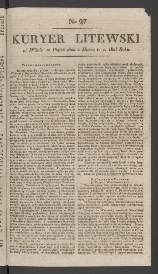 Kuryer Litewski. 1823, numer 27