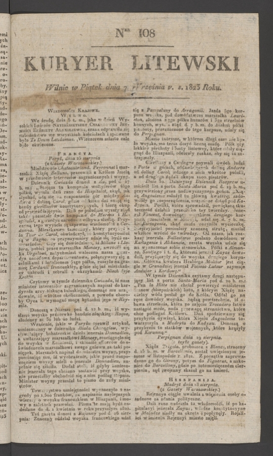 Kuryer Litewski. 1823, numer 108