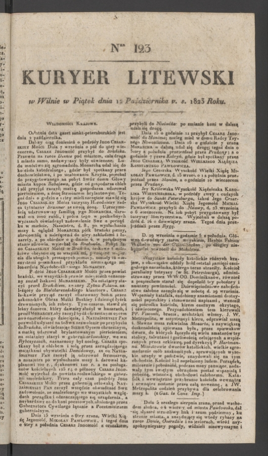 Kuryer Litewski. 1823, numer 123