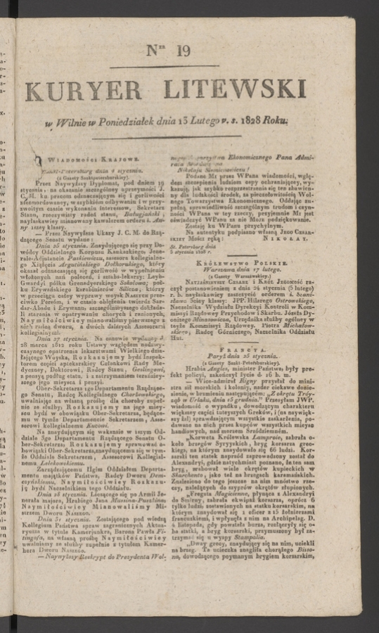Kuryer Litewski. 1828, numer 19