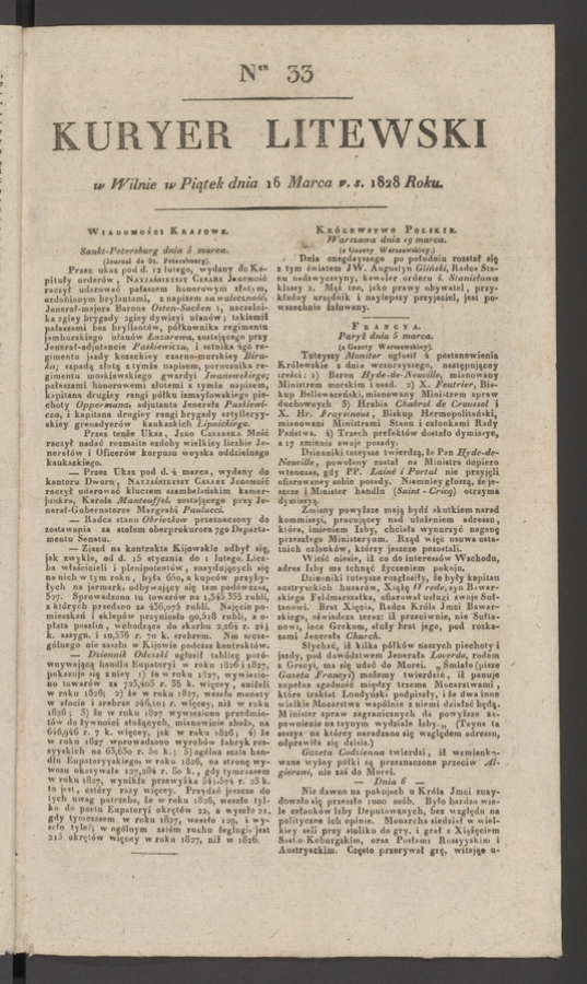 Kuryer Litewski. 1828, numer 33
