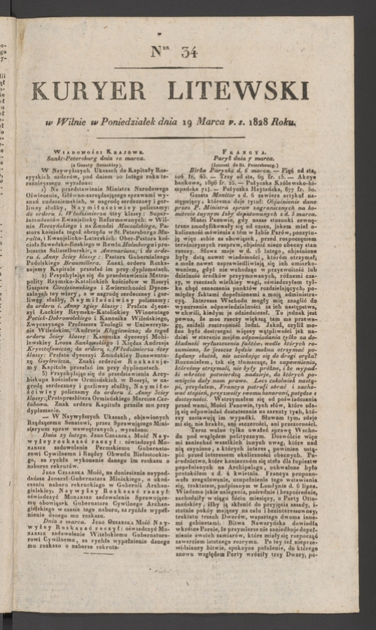 Kuryer Litewski. 1828, numer 34