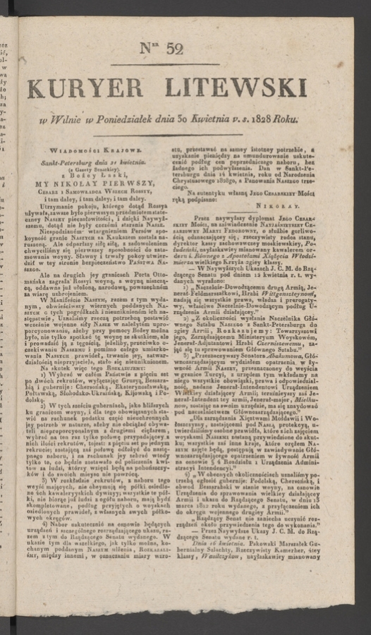 Kuryer Litewski. 1828, numer 52