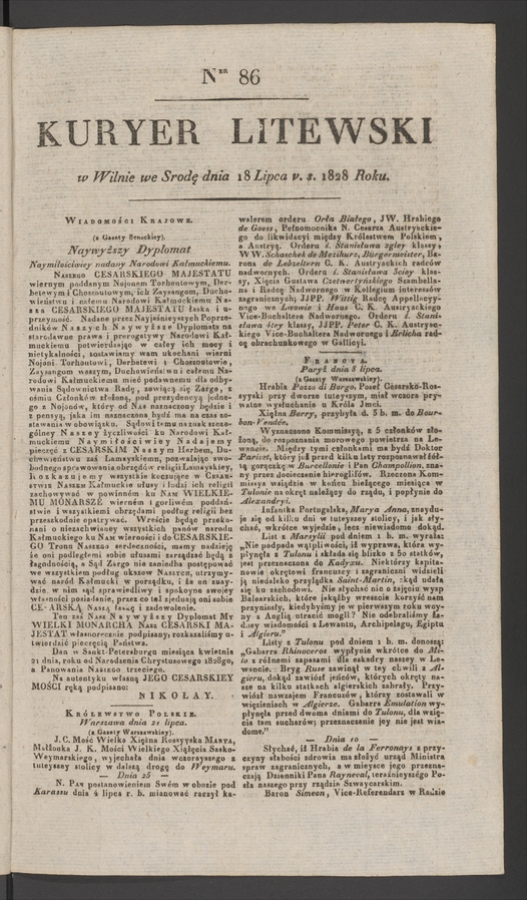 Kuryer Litewski. 1828, numer 86