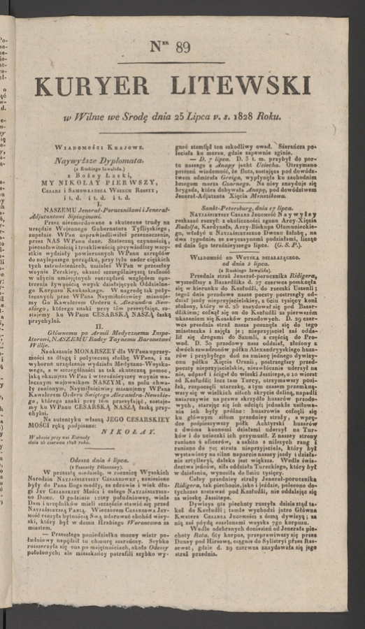 Kuryer Litewski. 1828, numer 89