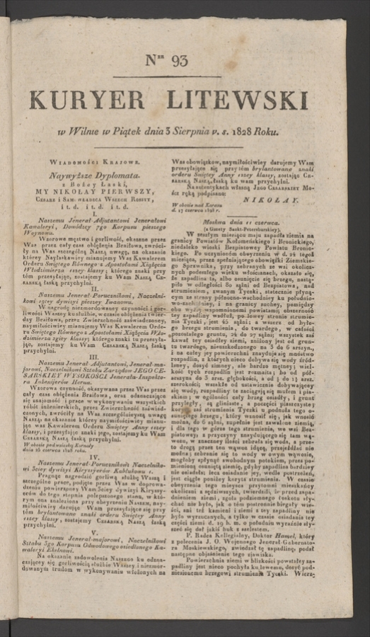 Kuryer Litewski. 1828, numer 93