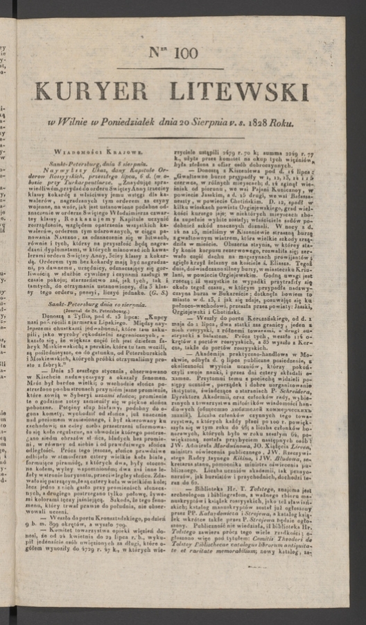 Kuryer Litewski. 1828, numer 100