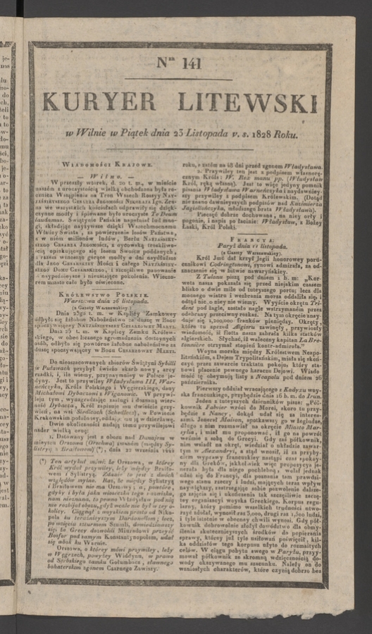 Kuryer Litewski. 1828, numer 141