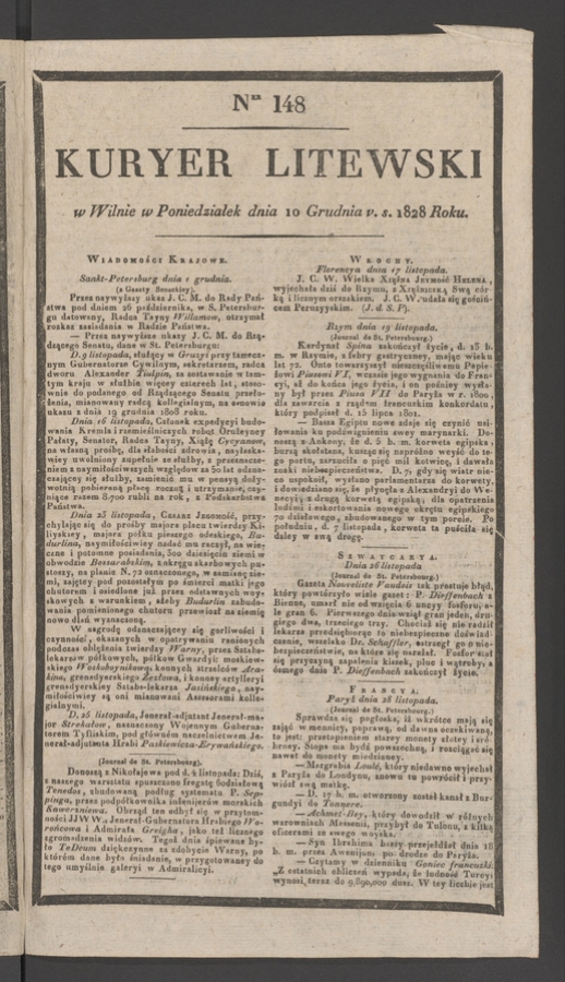 Kuryer Litewski. 1828, numer 148