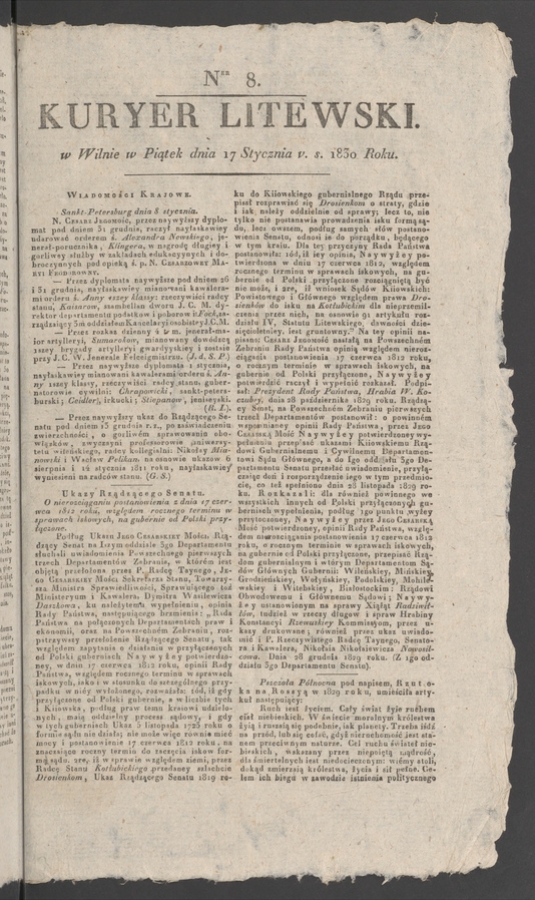 Kuryer Litewski. 1830, numer 8