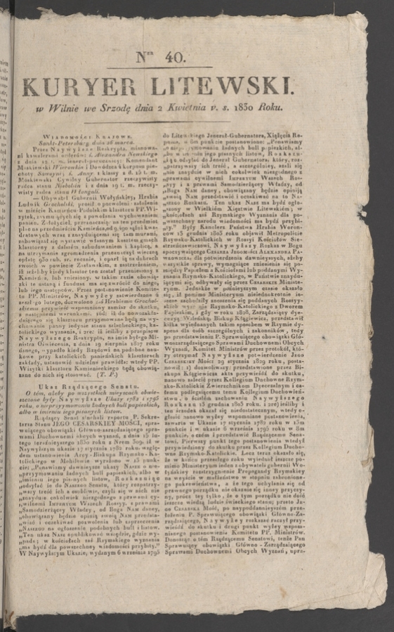 Kuryer Litewski. 1830, numer 40