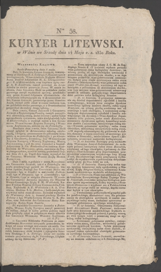 Kuryer Litewski. 1830, numer 58