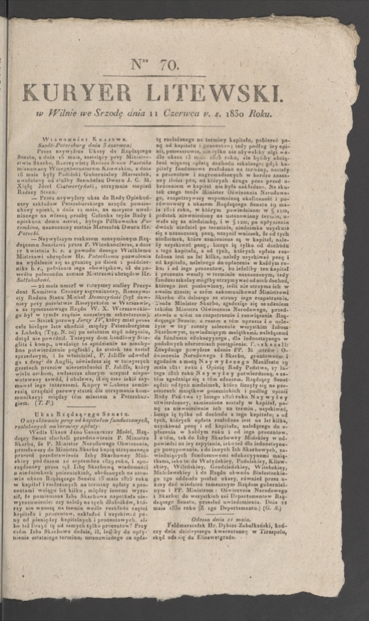 Kuryer Litewski. 1830, numer 70