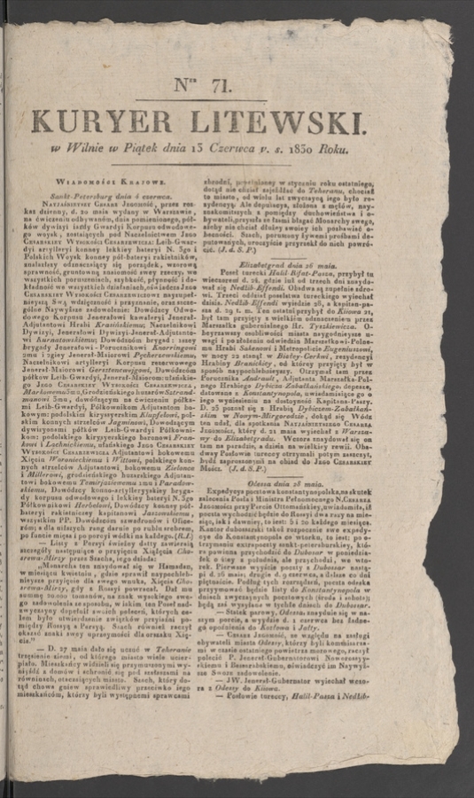 Kuryer Litewski. 1830, numer 71