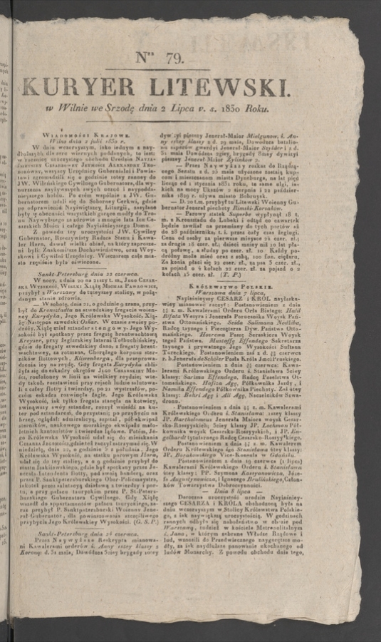 Kuryer Litewski. 1830, numer 79