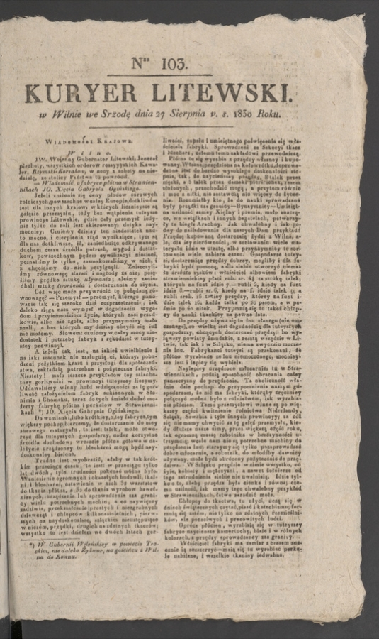 Kuryer Litewski. 1830, numer 103