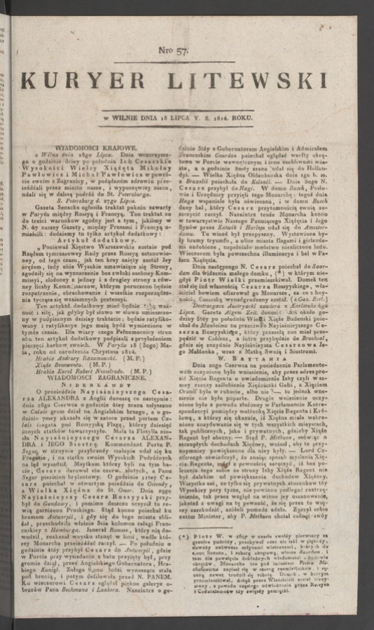 Kuryer Litewski. 1814, numero 57