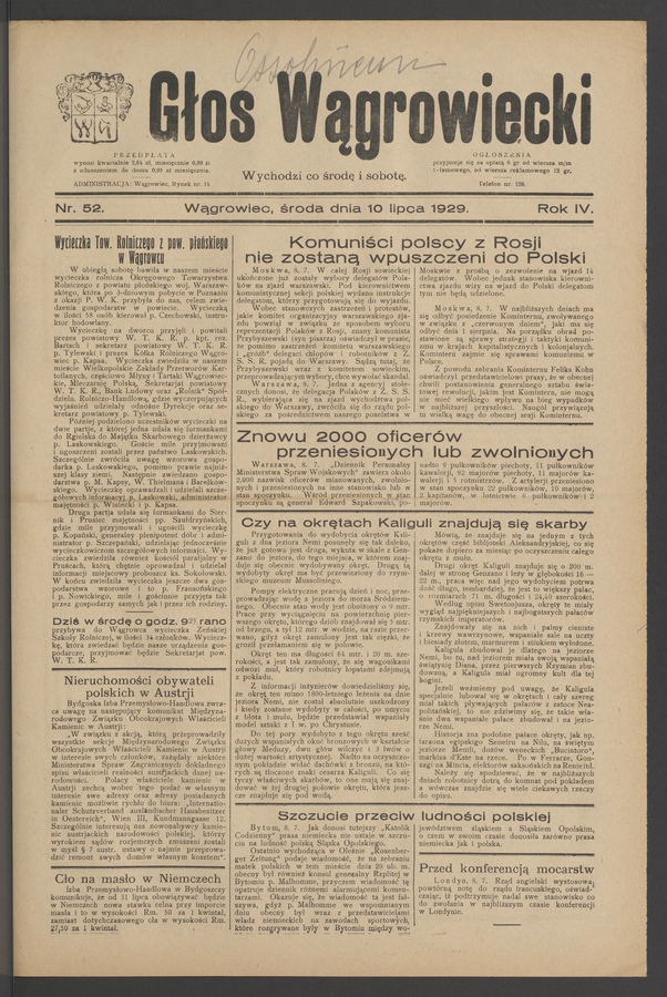 Głos Wągrowiecki. Rok 4, 1929, numer 52