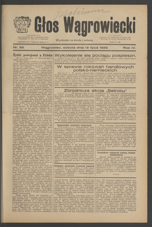 Głos Wągrowiecki. Rok 4, 1929, numer 53
