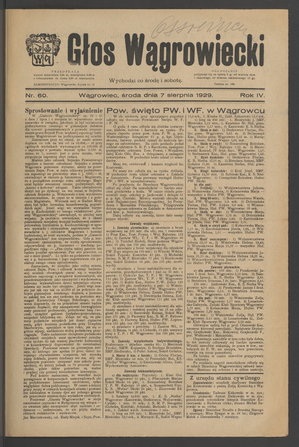 Głos Wągrowiecki. Rok 4, 1929, numer 60