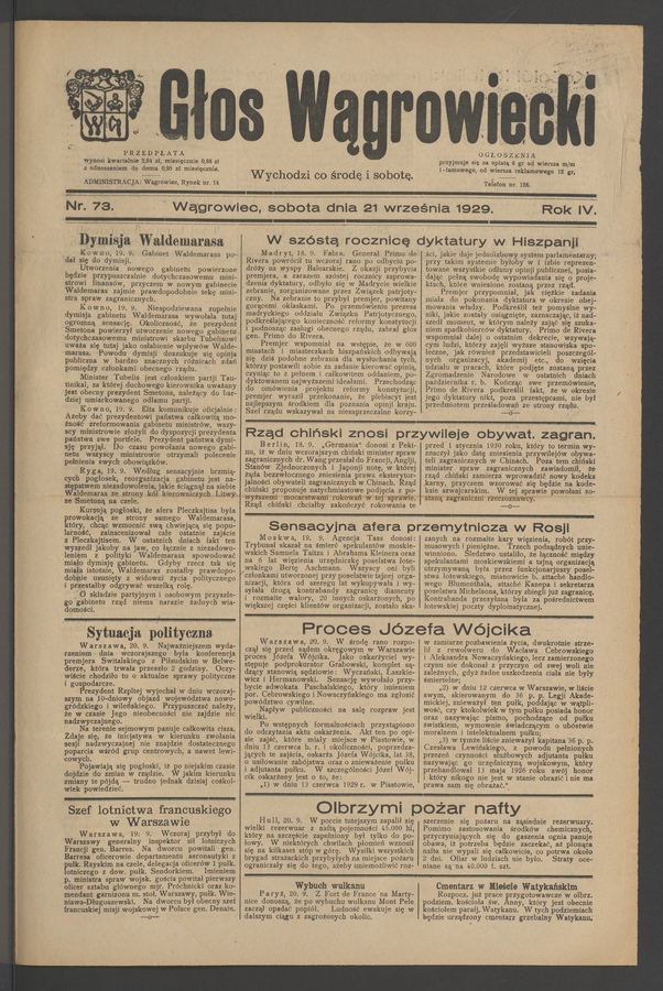 Głos Wągrowiecki. Rok 4, 1929, numer 73